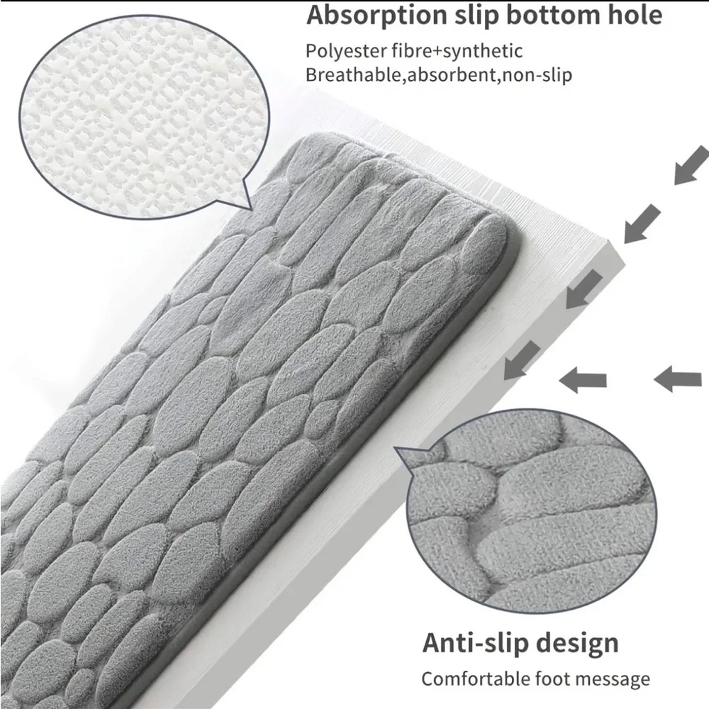 NWT: Cobblestone Memory Foam Bath Mat / Rug - Grey